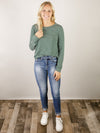 Hunter Green Striped Long Sleeve Knit Top