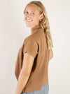 Mock Neck Camel Boxy Short Sleeve Sweater