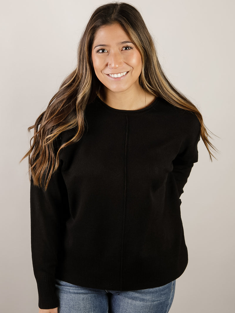 Black Round Neck Scuba with Side Slits