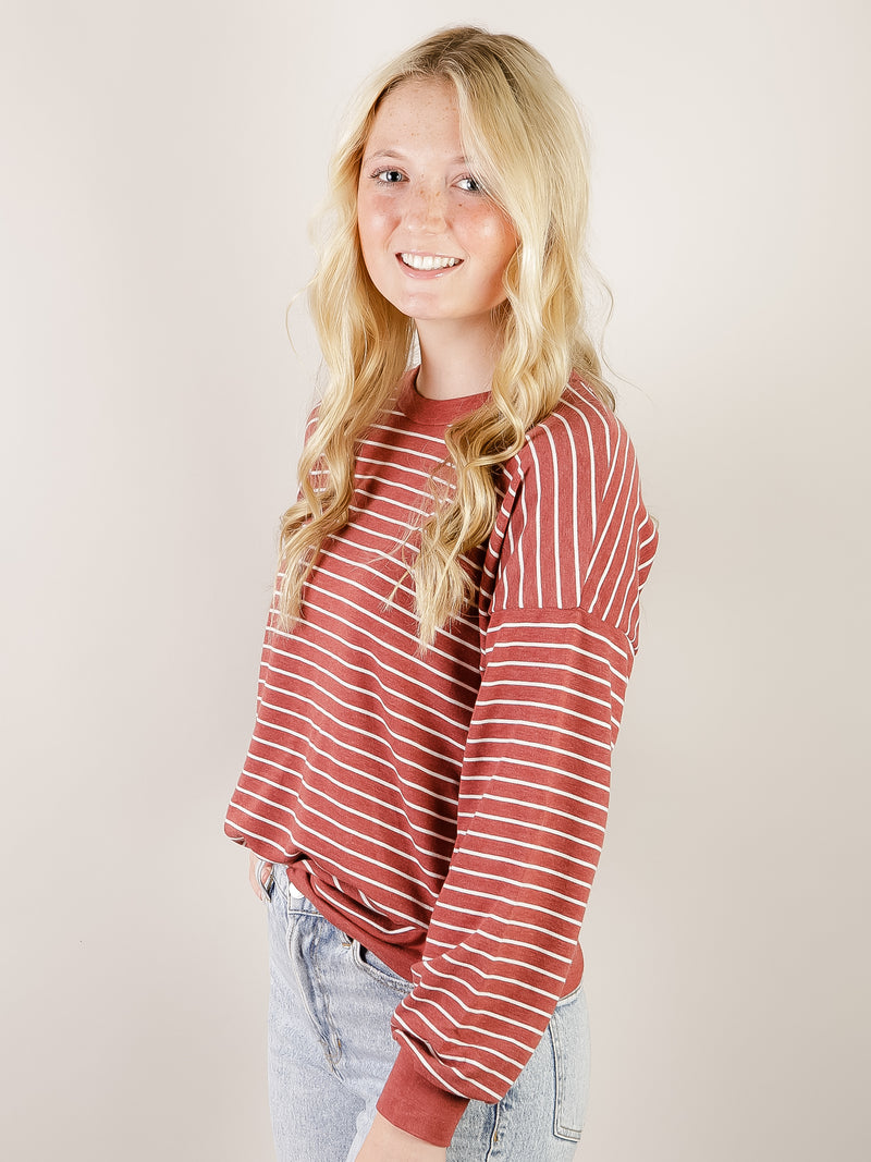 Burgundy and White Striped Long Sleeve