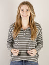 Charcoal and White Striped Long Sleeve Hooded Top