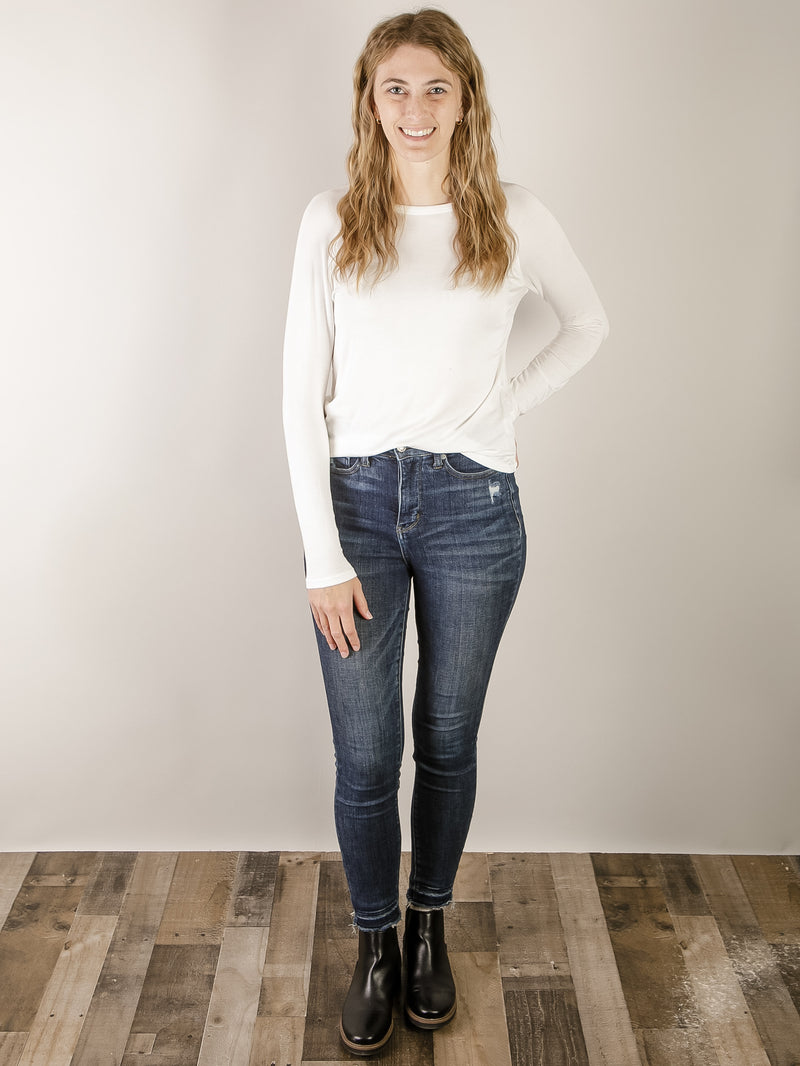 Off White Solid Long Sleeve Basic Tee