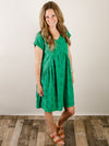 Kelly Green Textured Floral Pattern Knit Dress