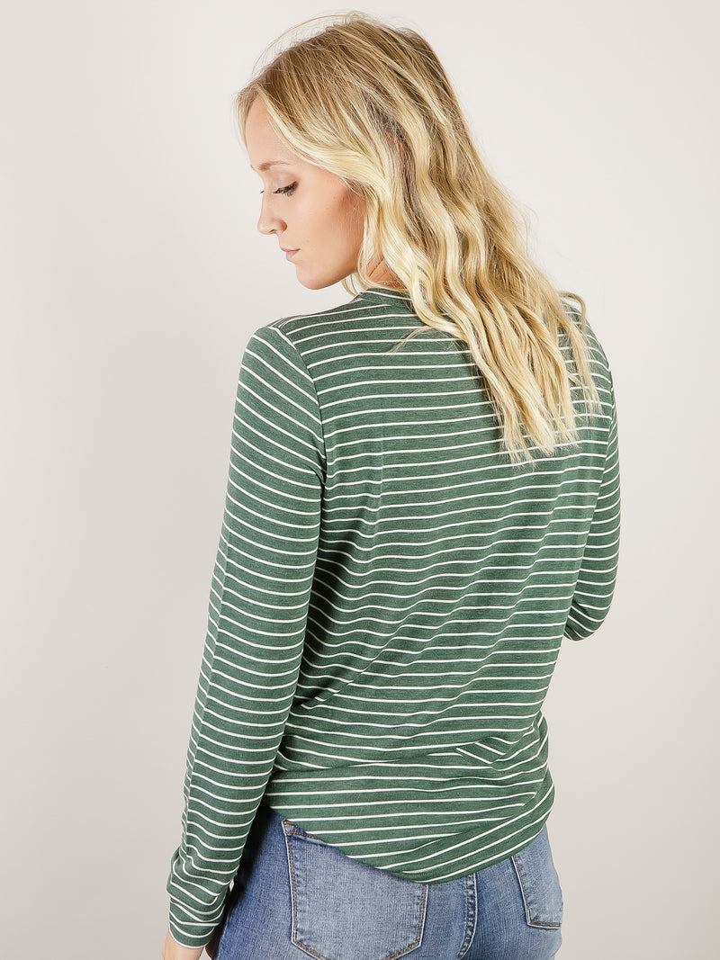 Hunter Green Striped Long Sleeve Knit Top