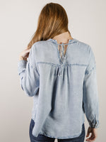 Light Denim Button Down Long Sleeve with Back Tie