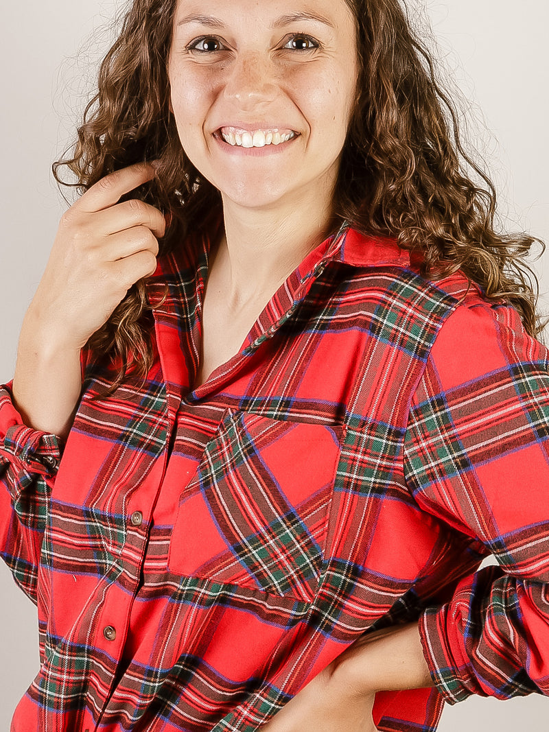 Red Tartan Plaid Button Down Flannel