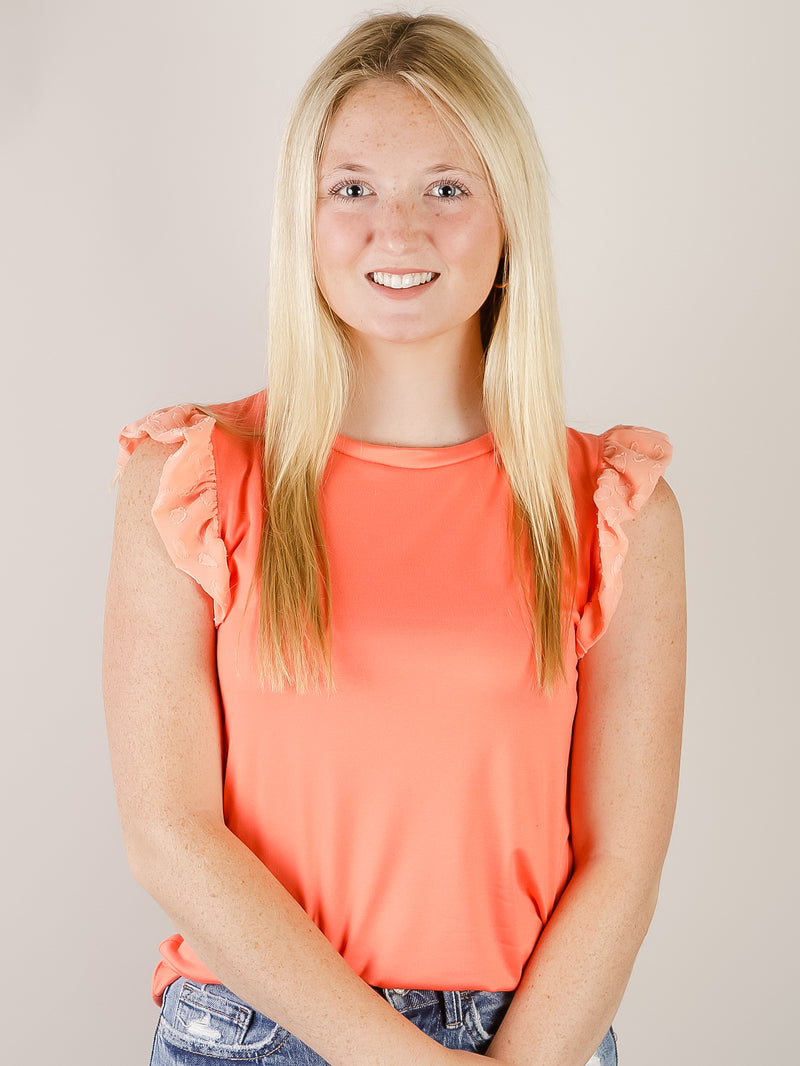 Coral Solid Tank with Ruffled Sleeve