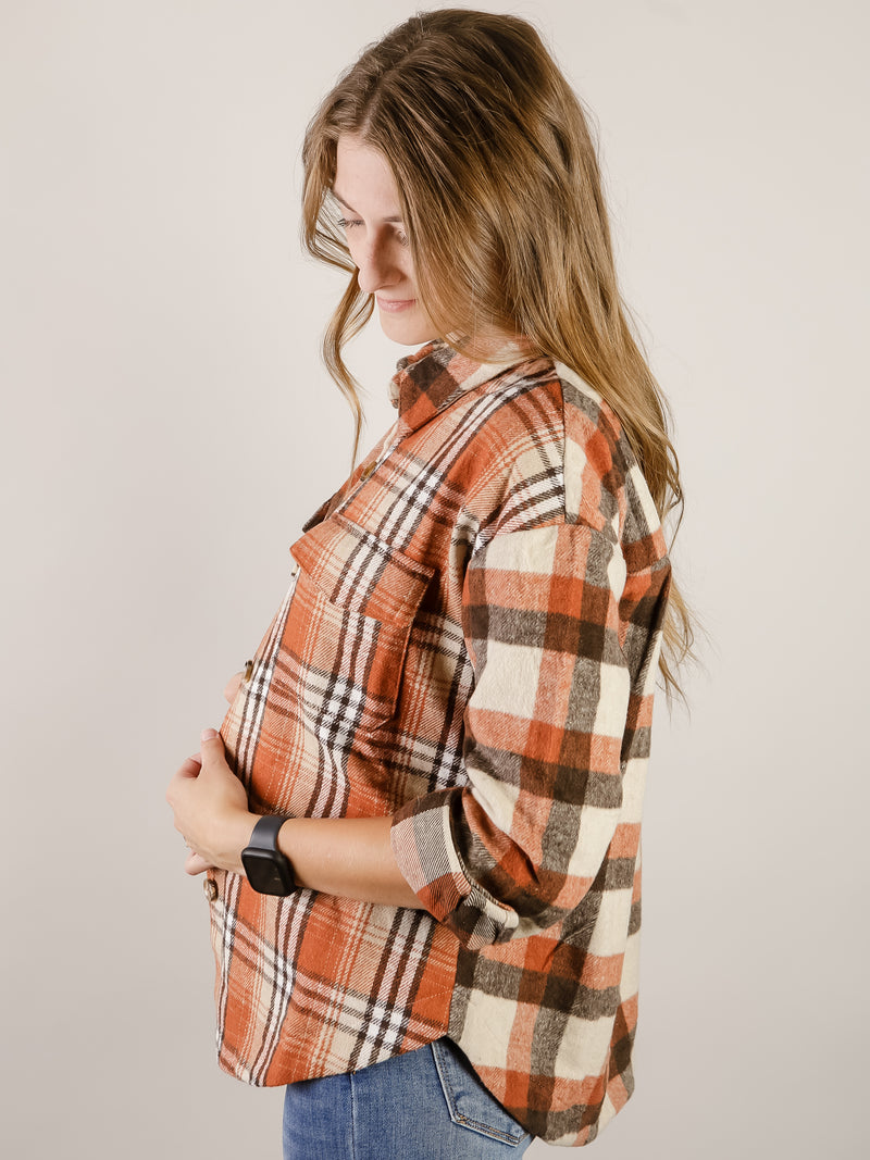 Rust Mixed Plaid Shacket