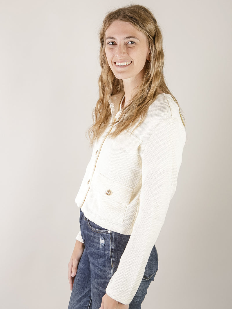 Knit Ivory Jacket with Gold Buttons