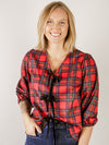 Red Plaid Tie Front Blouse