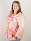 Curvy Bright Print Mandarin Collar Tank