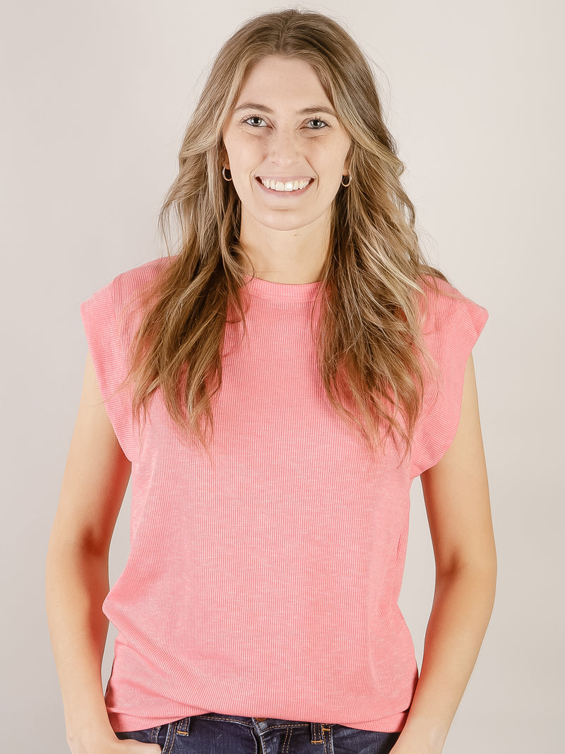 Pink Solid Slubbed Knit Top