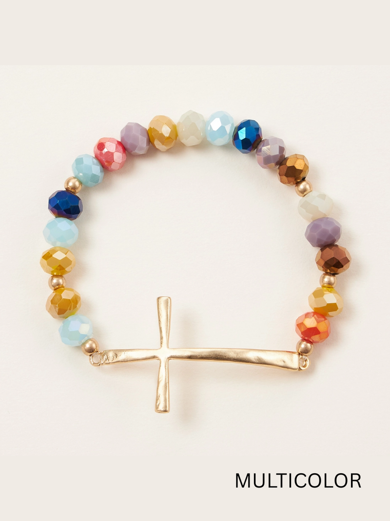 Cross Charm Glass Beaded Bracelet