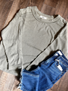 Light Olive Crewneck Ribbed Long Sleeve