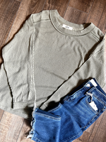 Light Olive Crewneck Ribbed Long Sleeve