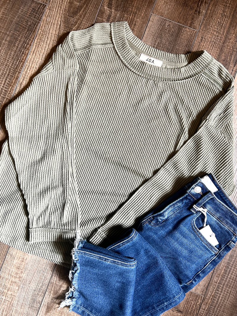Light Olive Crewneck Ribbed Long Sleeve