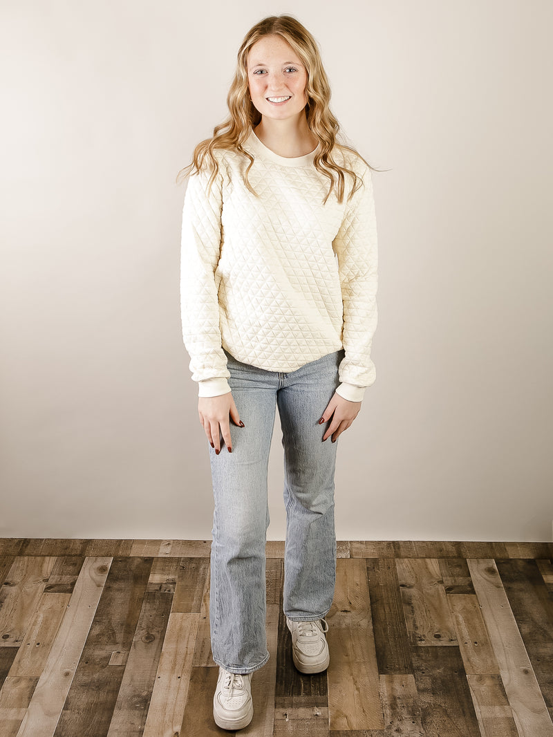Cream Quilted Pullover Top