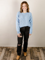 Light Blue Cable Knit Chenille Sweater