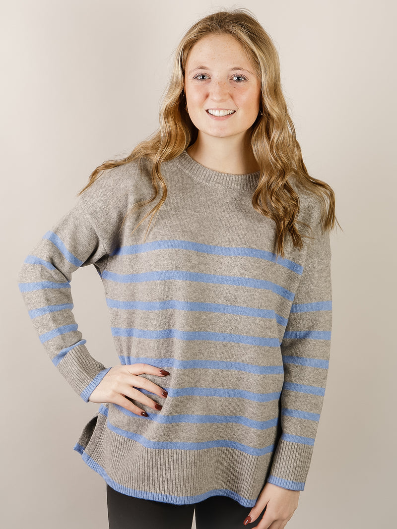 Blue and Grey Striped Sweater