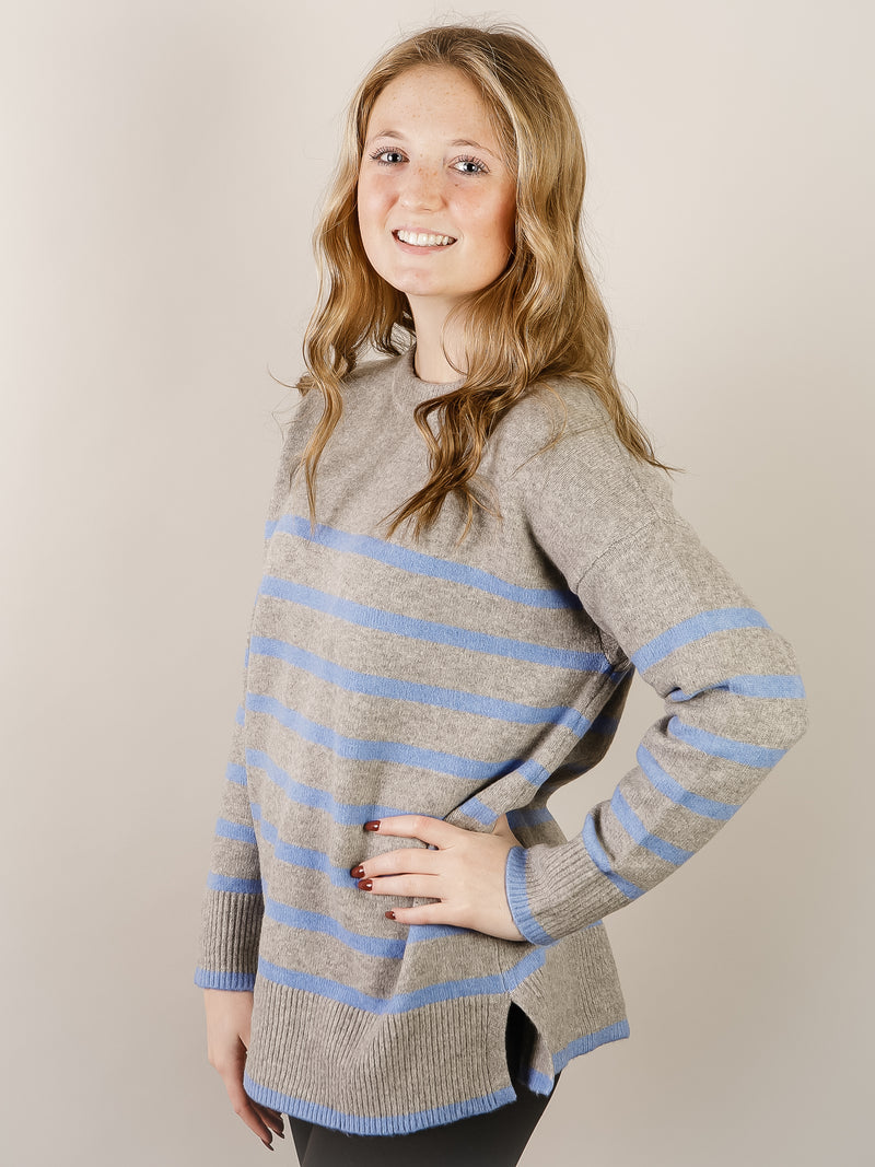 Blue and Grey Striped Sweater