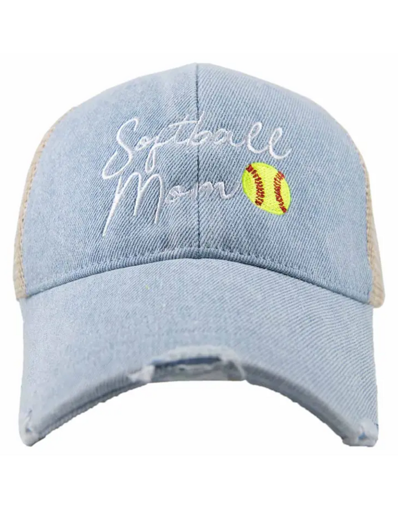 Denim Blue Softball/Baseball Mom Trucker Hat