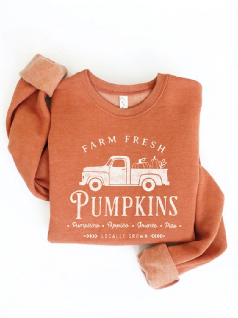 Heather Orange Farm Fresh Pumpkins Graphic Sweatshirt