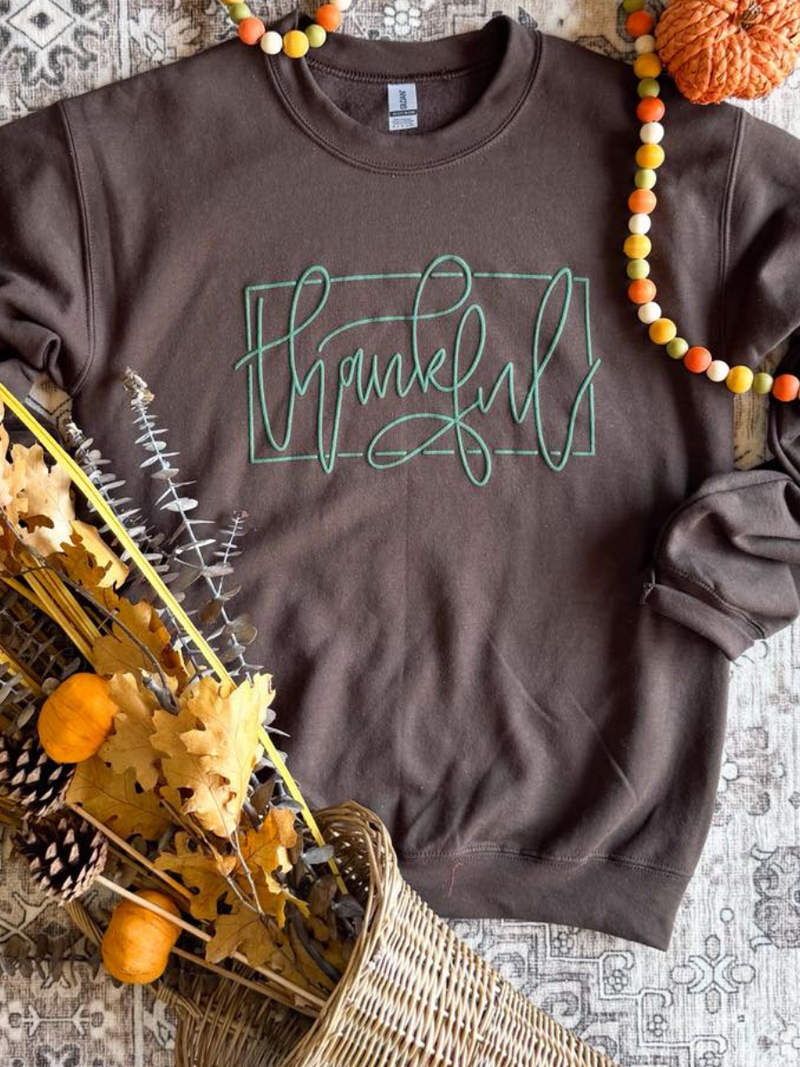 Brown Thankful Graphic Sweatshirt