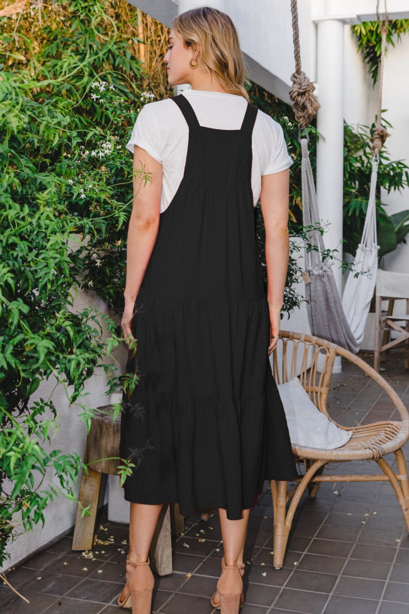 Black Sleeveless Tiered Midi Dress (Online Exclusive)