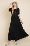 Black Short Sleeve Tiered Maxi Dress (Online Exclusive)