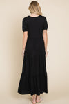 Black Short Sleeve Tiered Maxi Dress (Online Exclusive)