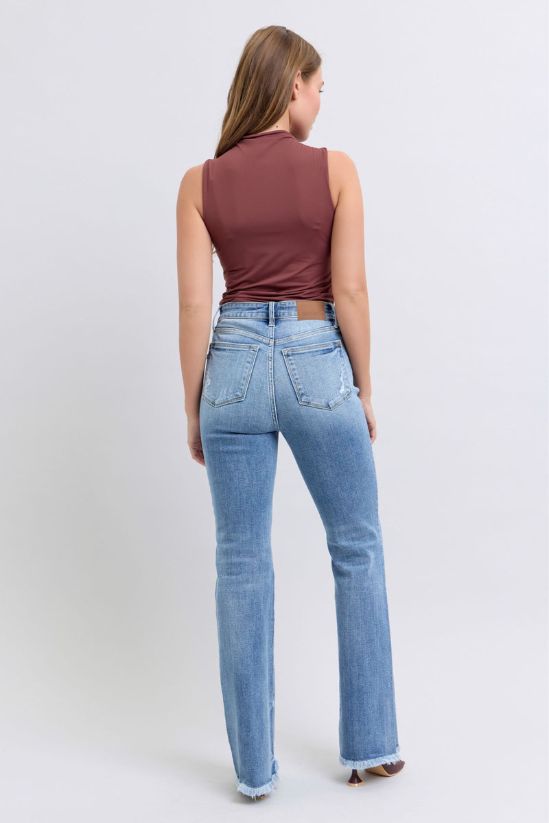 Judy Blue Raw Hem High Rise Bootcut Jeans (Online Exclusive)