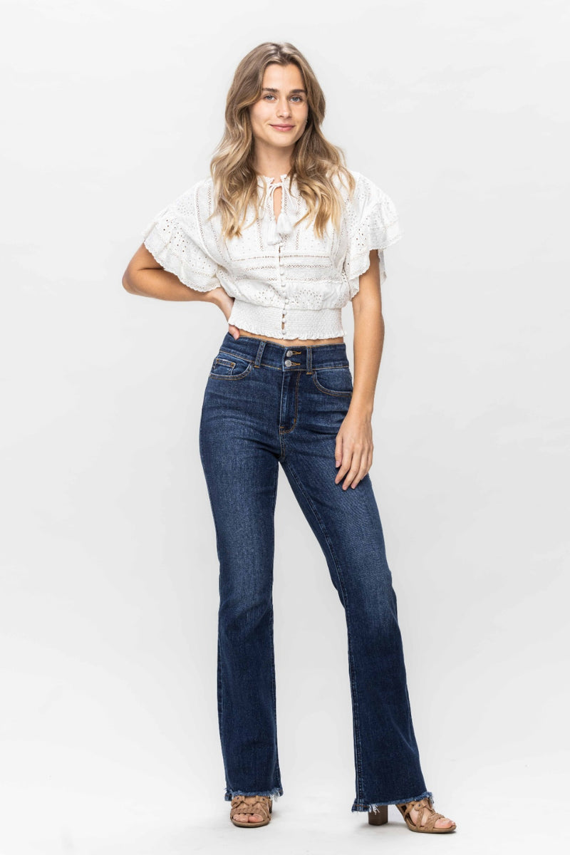 Judy Blue Frayed Hem Bootcut Jeans (Online Exclusive)