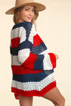 Navy and Red Open Front Long Sleeve Stripe Cardigan (Online Exclusive)