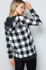 White Contrast Plaid Long Sleeve Hoodie (Online Exclusive)