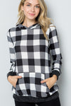 White Contrast Plaid Long Sleeve Hoodie (Online Exclusive)