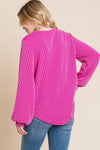 Fuchsia Long Sleeve Curved Hem Ribbed T-Shirt (Online Exclusive)