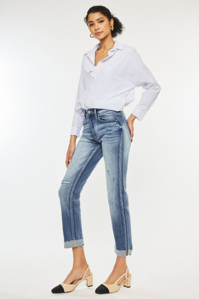 Kancan High Rise Cuffed Straight Jeans (Online Exclusive)