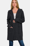 Black Hooded Open Front Sweater Cardigan (Online Exclusive)