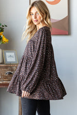 Mocha Leopard Long Sleeve Tiered Blouse (Online Exclusive)