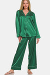 Green Satin Long Sleeve Shirt and Pants Pajama Set (Online Exclusive)