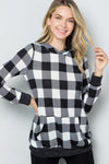 White Contrast Plaid Long Sleeve Hoodie (Online Exclusive)