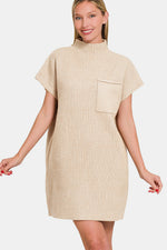 Sand Beige Short Sleeve Sweater Mini Dress (Online Exclusive)