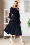Black Round Neck Smocked Tiered Dress (Online Exclusive)
