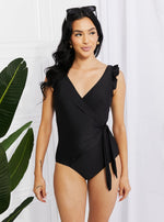 Marina West Swim Float On Ruffle Faux Wrap One-Piece in Black (Online Exclusive)