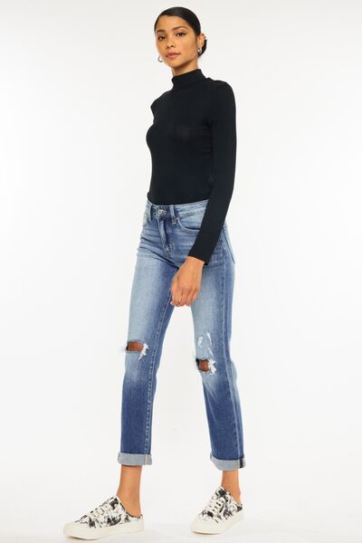 Kancan High Waist Distressed Hem Detail Cropped Straight Jeans (Online Exclusive)