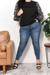 Black with Foil Printed Sleeve Top (Online Exclusive)