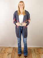 Navy and Coral Cardigan with Aztec Print