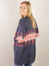 Navy and Coral Cardigan with Aztec Print
