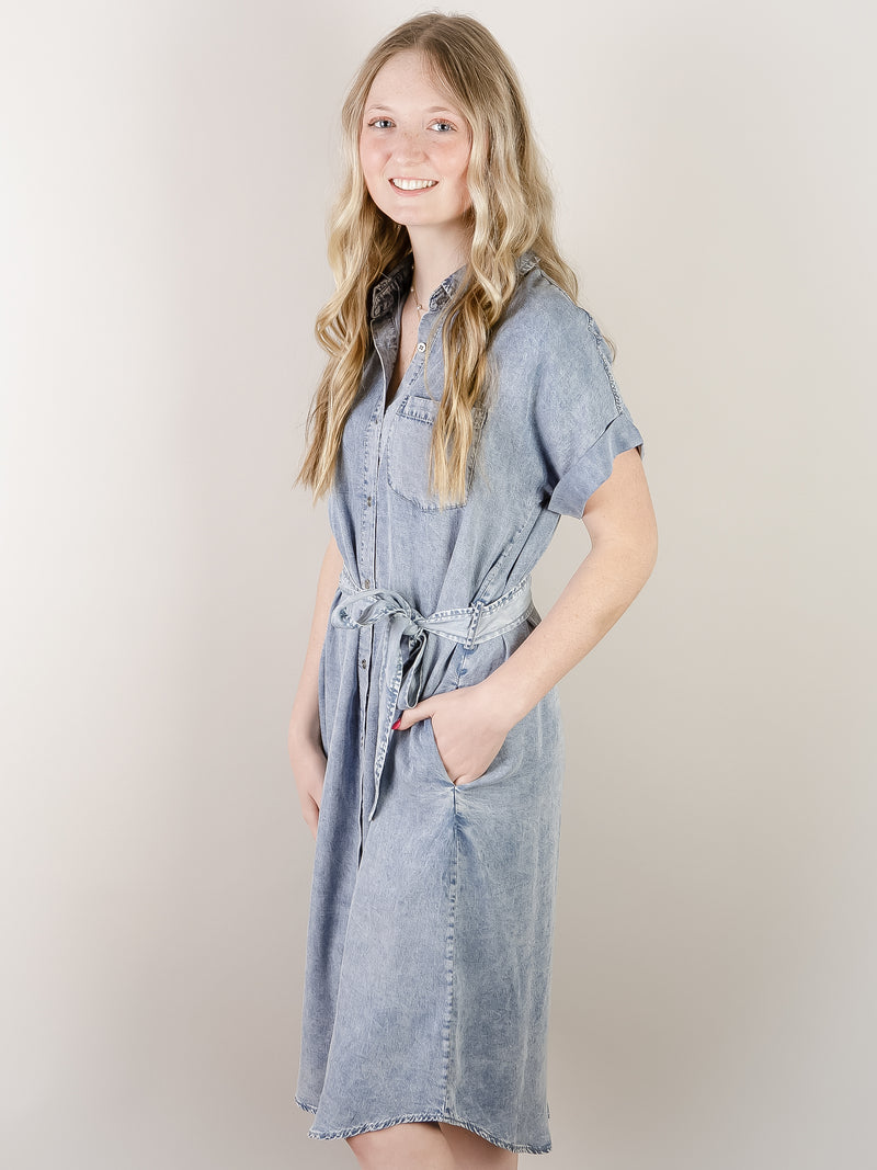 Short Sleeve Denim Button Down Dress