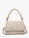 Greige Woven Satchel with Braided Handle
